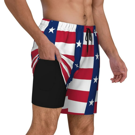 Men's 2 in 1 Swim Trunks with Compression Liner One Star Us Flag Texas Quick Dry Beach Shorts