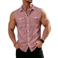 thumbnail image 2 of OIOLOYJM Mens Sleeveless Shirts Spring Baggy Solid Color Tank Tops with Pockets Stretch Beach Lounge Button Up Vest Pink L, 2 of 4