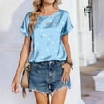 thumbnail image 4 of BOMYJESK Womens Shirts Round Neck Short Sleeve Stain Workout Tops Dressy Casual Fashion polka dot Blouse Summer Loose Tunic Top Sky Blue XXL, 4 of 6