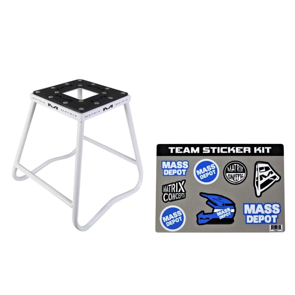 Matrix Concepts C1 Steel Stand Durable Carbon Steel Tubing with Anti-Rock Design for Off-Road, Motocross, & Supercross Includes Sticker Pack (White)
