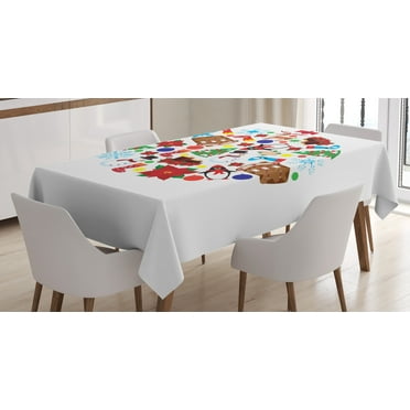 Ambesonne Christmas Tablecloth Rectangular Table Cover, Traditional Noel Joy, 52"x70", Multicolor