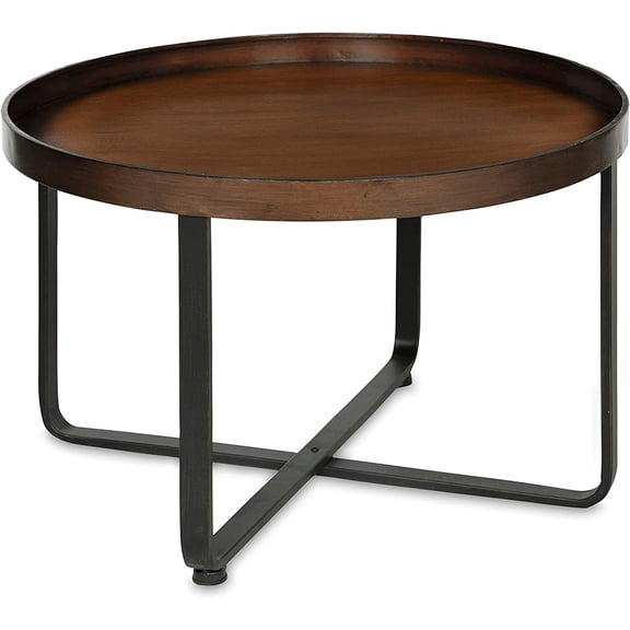 Kate and Laurel Zabel Modern Round Metal Coffee Table with Criss Cross Base, Bronze and Black
