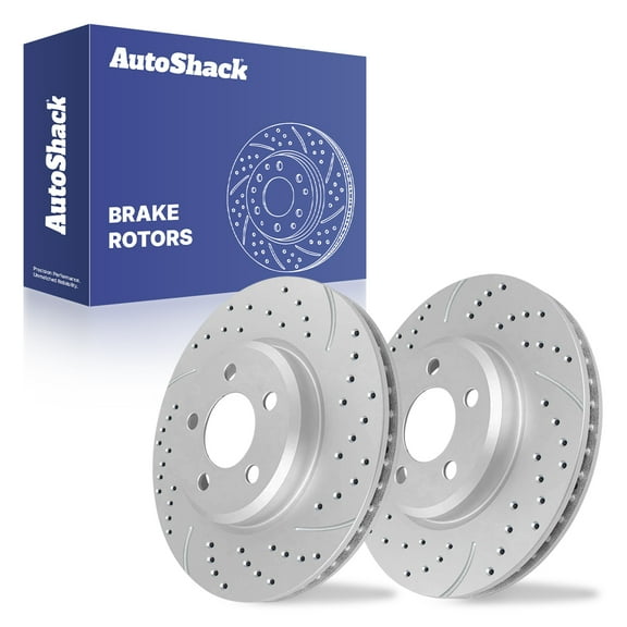 AutoShack Front Vented Drilled & Slotted Coated Brake Rotors Silver Matte Finish 2-PC Set Replacement for 2006-2023 Dodge Charger 2005-2023 Chrysler 300 TurboGuard 12.6" (320 mm)