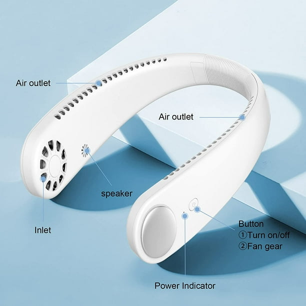 Ventilateur Portable, Ventilateur de Cou Portable Mini Ventilateur Cou  Silencieux Mains Libres, Ventilateur Cou sans Feuilles Réglable à 360°, 3  Vitesses pour Les Activités Intérieures Extérieures
