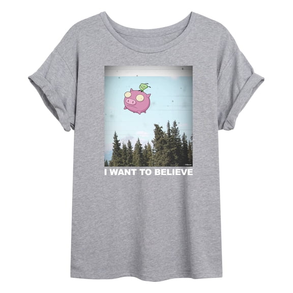 Invader ZIM - GIR Sitting on Flying Pig - I Want to Believe - Women's Oversized T-Shirt