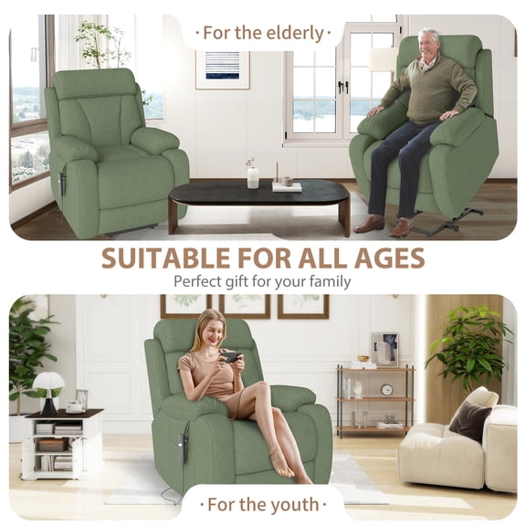 Power Lift Recliner for Elderly, Heavy Duty Lift Chair Recliners for Small Spaces, Electric Recliner Chairs for Seniors, Remote Control, Adjustable, Side Pocket (Dark Green  Snowflake Velvet)