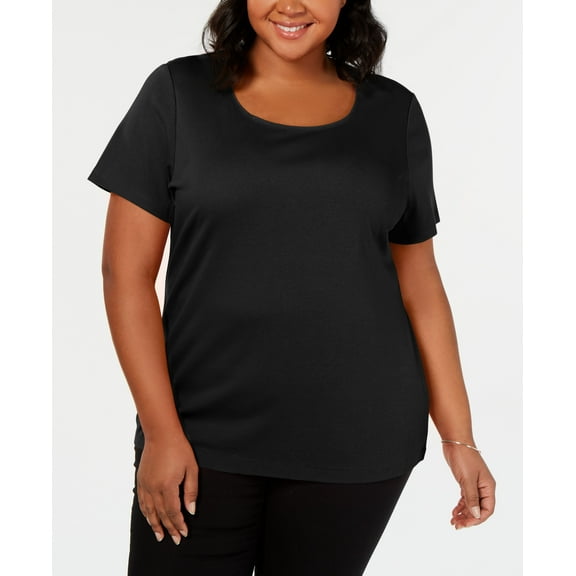 Plus Size Short Sleeve Scoop-Neck Top Deep Black 3X