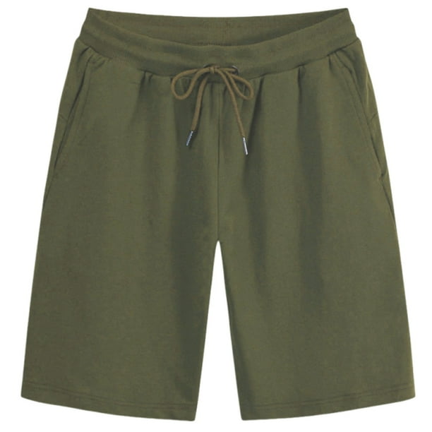 Cinco Pantalones de Bolsillo Hombres de Color Sólido Diseño de Múltiples Bolsillos, Dibujo de Cuerda Cinco Cuartos de Pantalones de Ocio