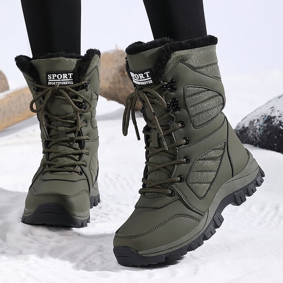 KANG Plus Size Winter Boots Thickened Long Lined Warm Boots High Top Oversized Shoes Army Green 36