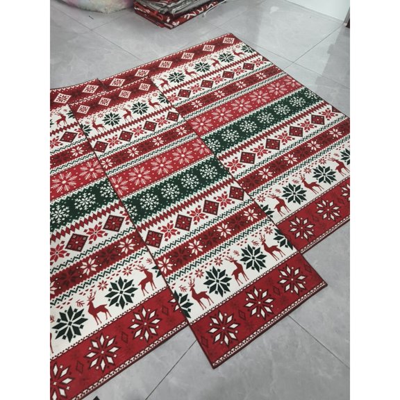 Yesfashion Carpets Area Rugs Washable 1150Gsm Pearl Velvet 360 Washed Back Folded Printed Rug-Christmas-Bohemian Deer 2024 Red and Green 2*6ft