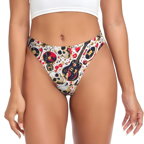 Fotbe Guitar Skull rock Tanga Sin Costuras para Mujer con Estampado – Panties Invisibles, Transpirables y Cómodos para Uso Diario-3X-Large