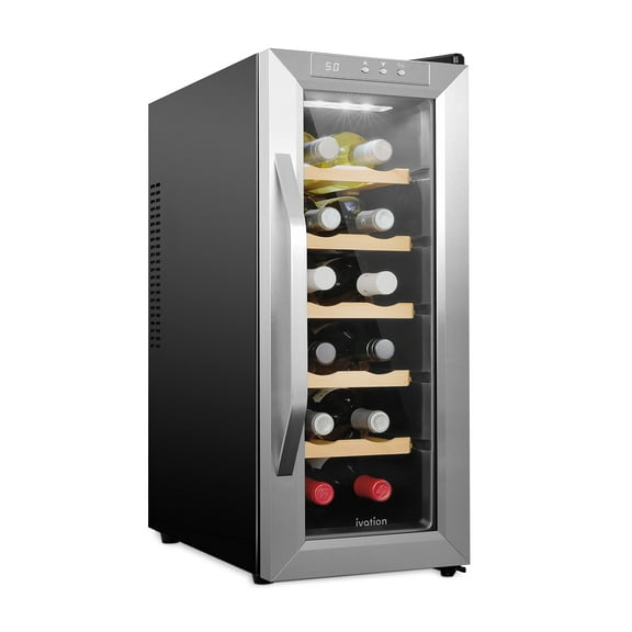 Ivation Wine Fridge, 12 Bottle Wine Cooler, Freestanding Wine Refrigerator