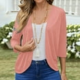 thumbnail image 2 of Womens Solid Coloe Cardigan Flowy Loose Outerwear 3/4 Sleeve Shrugs Summer Beach Lightweight Cardigan, 2 of 8