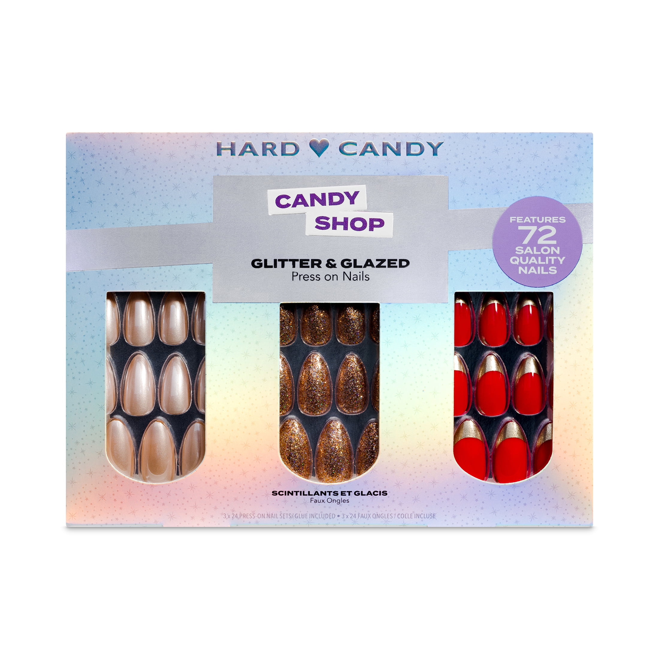Hard Candy Press on Nails, GLITTER & GLAZED, 3 Pcs