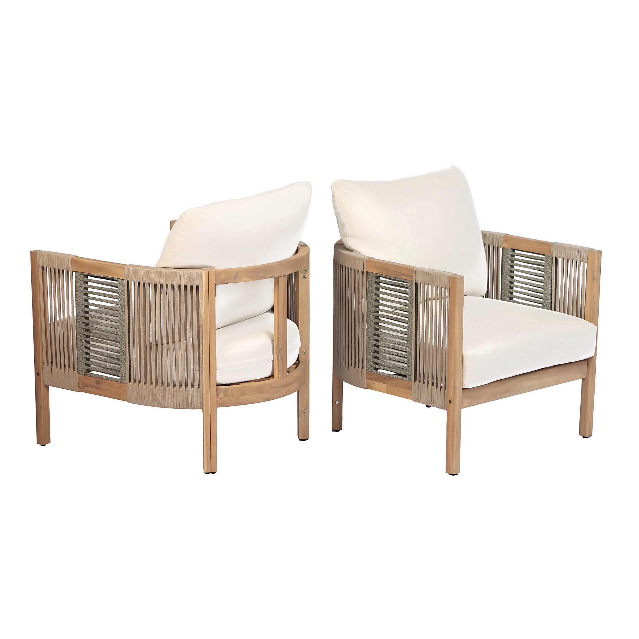 Christopher Knight Home Boho Outdoor Wood Club Chairs with Cushions and Rope Accents, Teak+Beige, Set of 2