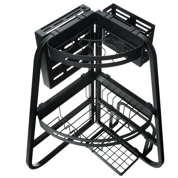 Estante para secado de platos sobre el fregadero Escurridor de esquina triangular Escurridor de platos plegable Abanopi Negro (marco de soporte triangular)