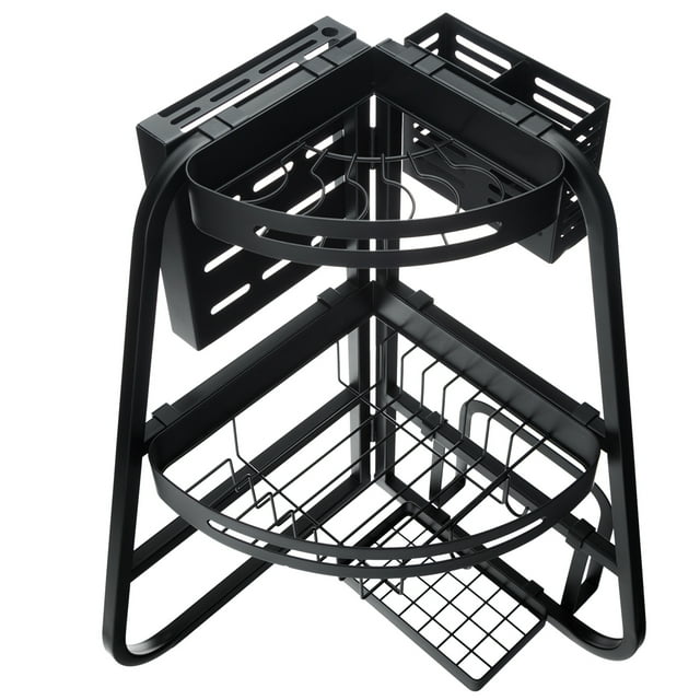 Estante para secado de platos sobre el fregadero Escurridor de esquina triangular Escurridor de platos plegable Abanopi Negro (marco de soporte triangular)