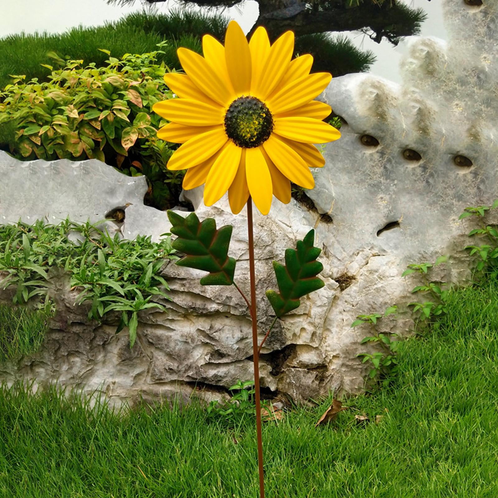 Décoration Patio Lot De 2 Moulins à Vent Tournesol - Décoration Jardin - 36cm Et 55cm Moulins Vent Plastique