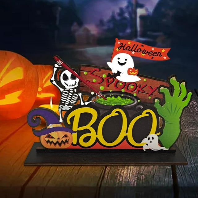 Decoración de Halloween Adornos Colgantes Horror Patrón Clásico Artesanías con Cuerda Juego de Mesa de Halloween para Puerta de Entrada Interior Céspe , estiloF BLESIY puesto de halloween