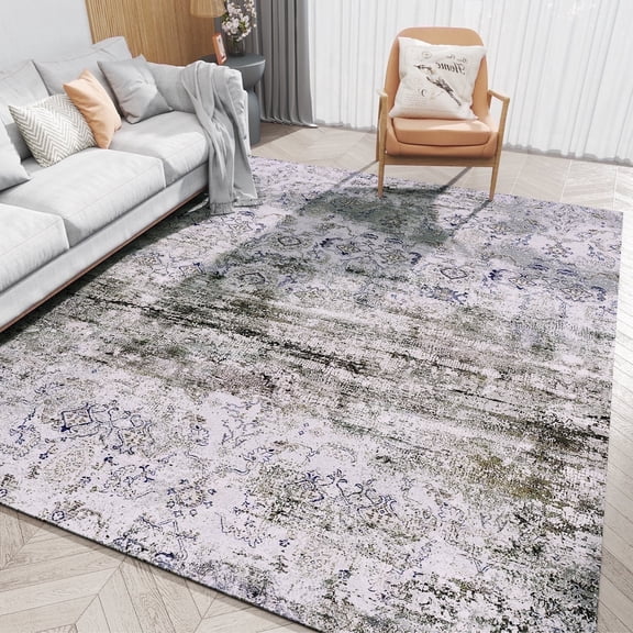 VUNATE 5'x7' Area Rugs for Living Room Machine Washable Rugs Abstract Vintage Distressed Indoor Rug Carpet Soft Lightweight Large Area Rug for Bedroom Dining Room Kitchen Nonslip Rug Light Gray