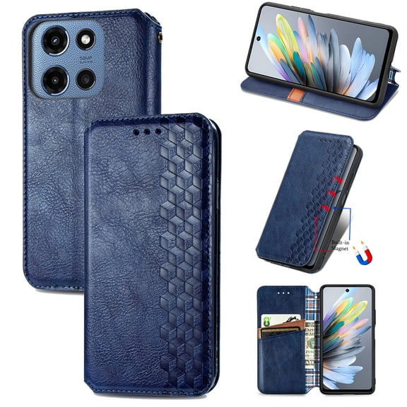 for Moto G Stylus 5G (2025) Wallet Case, Men's Retro Premium Business PU Leather Classic Magnetic Closure Flip Case with Card Holder [RFID Blocking] Folio Kickstand Shockproof Phone Cover,Blue