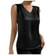 thumbnail image 1 of Top sin mangas de satén con cuello en V para mujer, para el verano, blusa informal transpirable de poliéster de color liso, 1 of 6