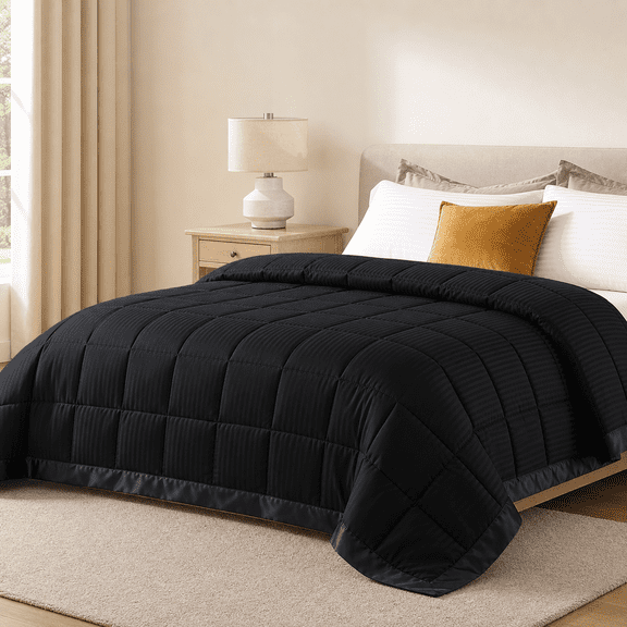 King Size Black Satin Trim Down Alternative All Season Blanket