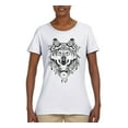 thumbnail image 2 of Drawn Tribal Wolf Animal Lover Womens Graphic T-Shirt, White, Medium, 2 of 3