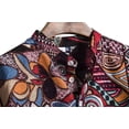thumbnail image 3 of Men's Casual Button Down Linen Shirts - Short Sleeve, Stand Collar, Floral Pattern, 3 of 7