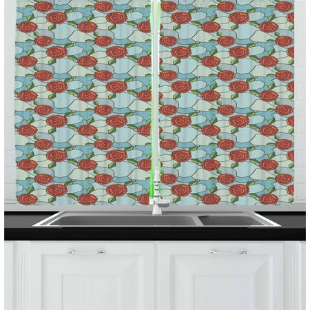 Glass Panels For Garden Walls Valentines Day Curtains 2 Panels Set, Romantic Roses Symbol of Love with Stained Glass Effect Abstract Garden, Window Drapes for Living Room Bedroom, 55W X 39L Inches, Multicolor, by Ambesonne ()