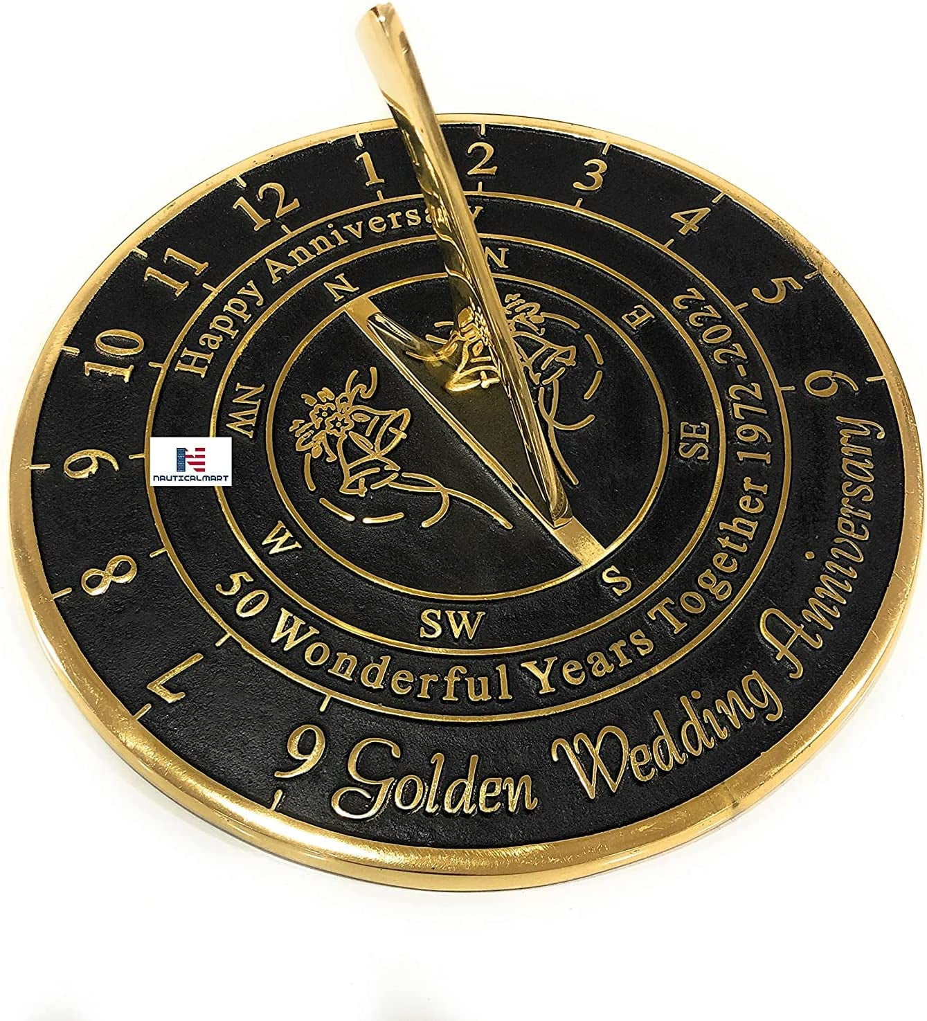 50th Golden Wedding Anniversary Sundial Gift Heavy Duty Brass Home ...