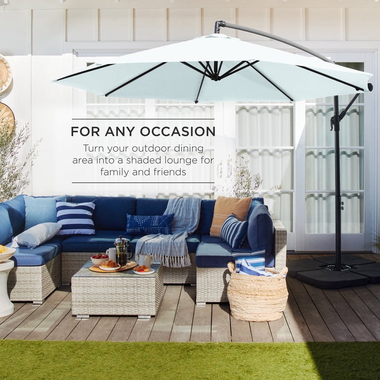 best patio umbrella offset Choice Products 10ft Cantilever Hanging Market Umbrella, 8 Sturdy Ribs, Easy Adjustment Turn off the power switch during the day for better solar charging Patio Umbrellas & Cantilever Shades