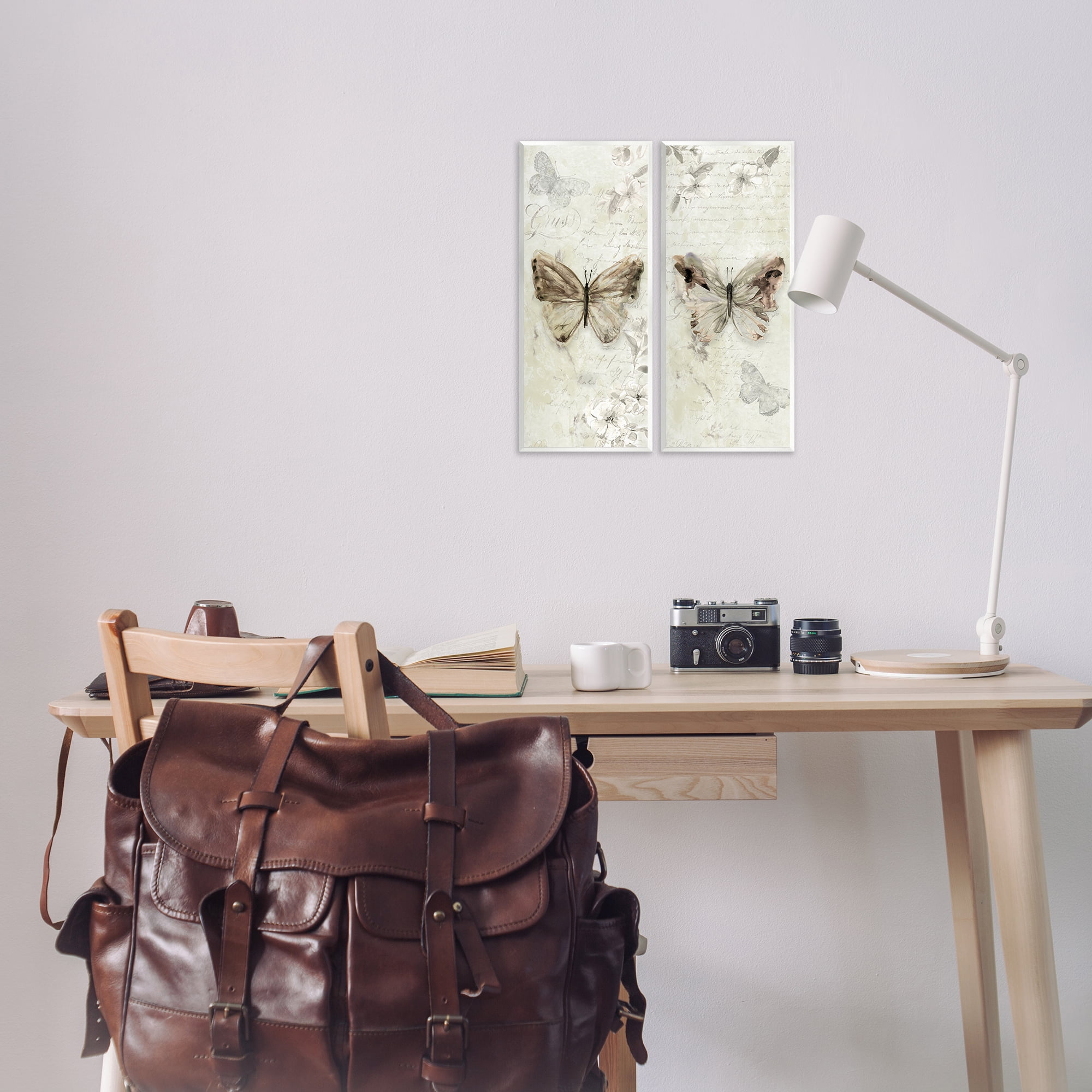 Stupell Industries Vintage Butterfly Scrapbook Page Animals Painting Unframed Art Print Wall Art, 7 x 17, Set of 2