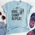 thumbnail image 2 of Hike Camp Repeat T-shirt, Unisex Women's Men's Shirt, Hike Shirt, Hiking Shirt, Camping Shirt, Camper Shirt, Heather Light Blue, Medium, 2 of 6
