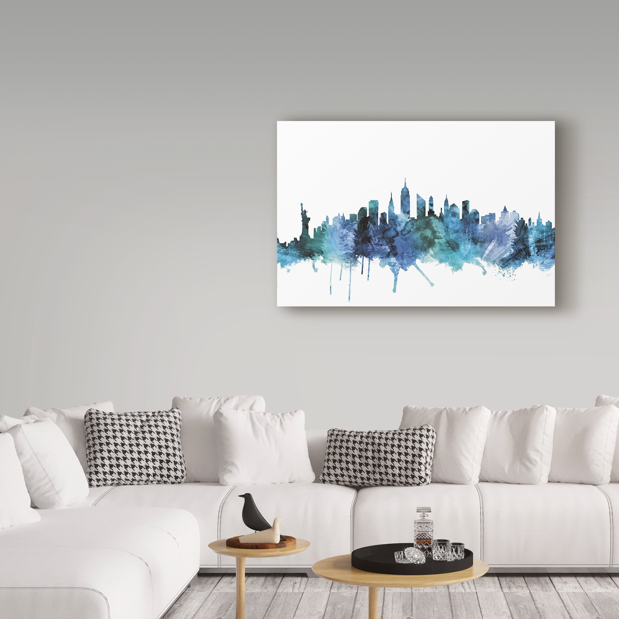 Trademark Fine Art 'New York City Blue Teal Skyline' Canvas Art by Michael Tompsett
