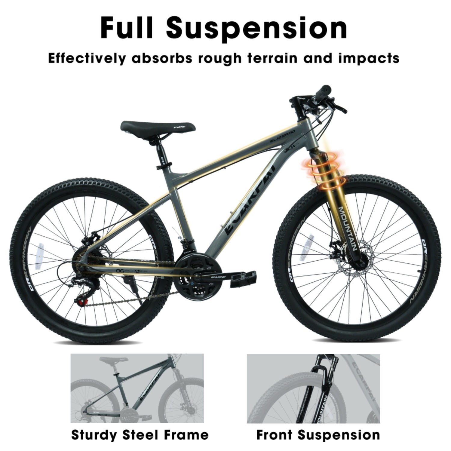 Ecarpat 26 Inch All-Terrain Mountain Bike with Disc Brakes 21-Speed Drivetrain & Durable Carbon Steel Frame Ideal for Men and Women, Perfect for Trail Riding and Touring