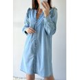 thumbnail image 3 of I AM A FASHION JUNKY Myosotis Ruffled V Neck Buttoned Shift Denim Dress (Myosotis, M, 95%Cotton+5%Polyester), 3 of 8