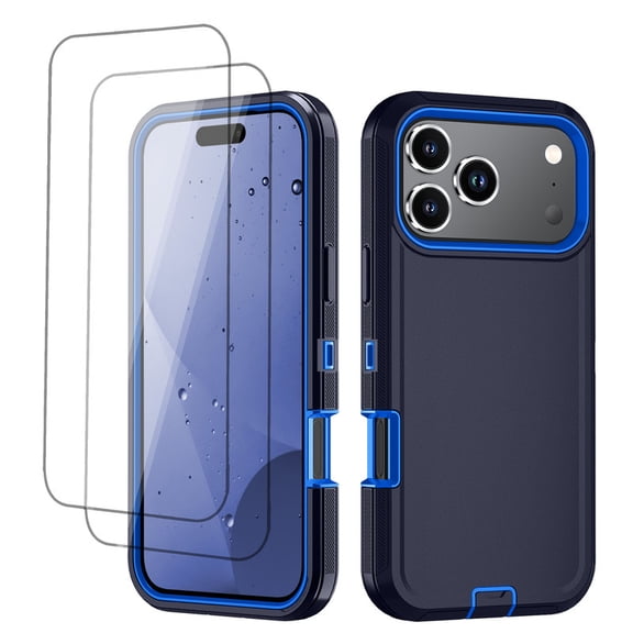 Hotpom Phone Case for iPhone 18 Pro Max/ 17 Pro Max, Comes with 2 Pack Screen Protector, Silicone Heavy Duty 3-Layer Hybrid Drop Protection Protective Cover, Deep Blue