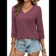 thumbnail image 2 of Blusas Elegantes e Informales de 3/4 para Mujer, Camisetas de Cuello en V A , Ropa de Verano 2025. Rojo Púrpura M, 2 of 7