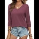 thumbnail image 2 of Blusas Elegantes e Informales de 3/4 para Mujer, Camisetas de Cuello en V A , Ropa de Verano 2025. Rojo Púrpura S, 2 of 7