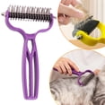 thumbnail image 2 of Double Sided Dematting Comb for Cats & Dogs, Undercoat Rake, Deshedding Grooming Tool, Gentle Matt Remover Detangler for Long Thicks Haired Pets, Pet Grooming Brush (1Pcs) Purple, 2 of 9
