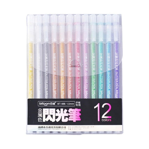 12 Bolígrafos De Gel Con Purpurina De Punta Fina Para Adultos Para Colorear Y Hacer Tarjetas