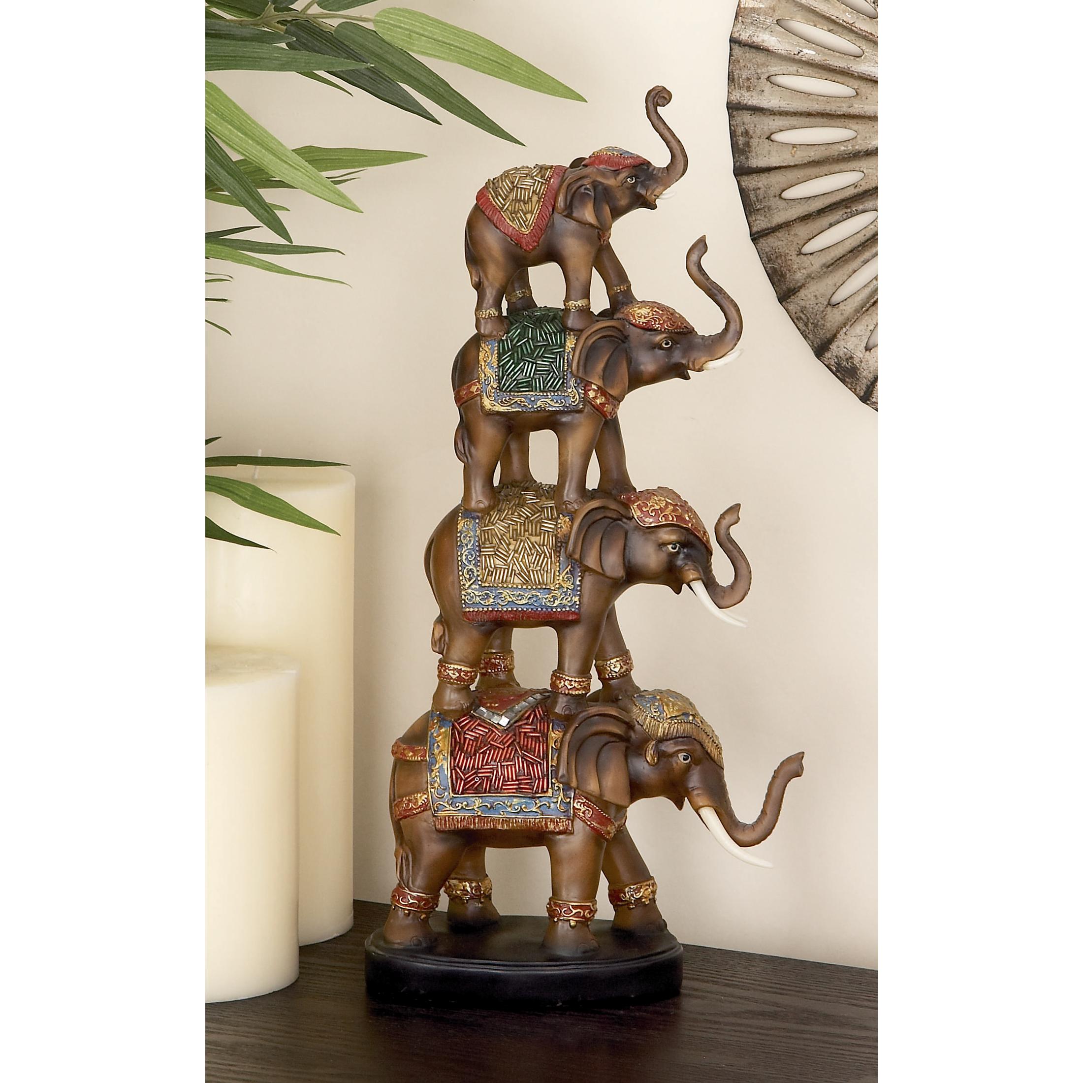 9" x 18" Brown Polystone Elephant Sculpture, by DecMode