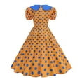 thumbnail image 3 of Karymi Spring Dresses Retro Polka Dot Swing Midi Dress, Peter Pan Collar Bow Puff Short Sleeve Back Zipper Vintage Hepburn Party Sundress Easter Dresses for Women, 3 of 8