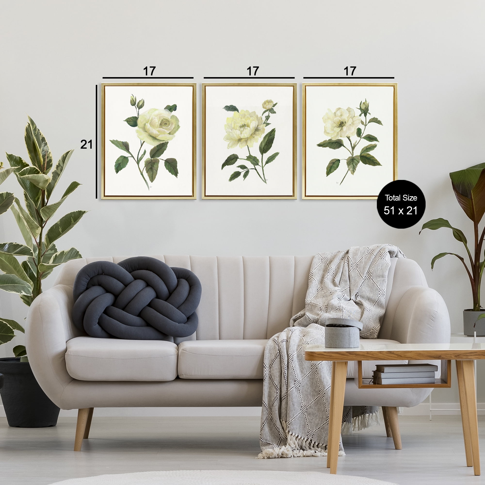 Stupell Industries Ivory Budding Garden Flowers 3 Piece Gold Framed Floater Canvas Set, design by Nan