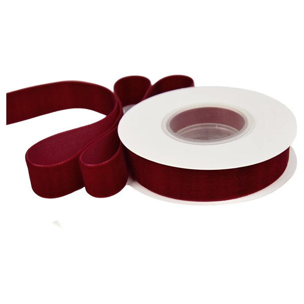 Cinta de Terciopelo Borgoña – 5 Yardas de Cinta de Raso de Poliéster con Flocado, para Envolver Regalos Navideños y Hacer Lazos DIY, Decoración de Mesas de Fiesta y Manualidades Florales