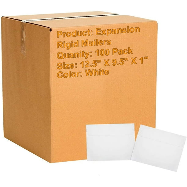 100 Pack Expansion Rigid Mailers 12.5 x 9.5 x 1 Paperboard Mailers