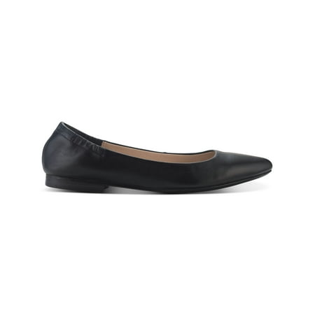 

SUN STONE Womens Black Ruching At Back Heel Breathable Slip Resistant Jilly Pointed Toe Slip On Leather Flats Shoes 9 M