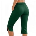 thumbnail image 5 of Ahabrexf Elastic Waist Pants for Women Solid Color Casual Capris with Side Pockets 1Pc, 5 of 6