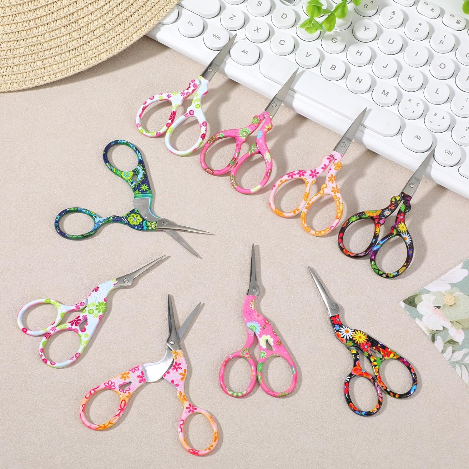 12 Pcs Embroidery Scissors with Artificial Leather Cover Sewing Scissors Stainless Steel Vintage Craft for Crafting Threading DIY Needlework Art Manual Handicraft (3.6 Inch)